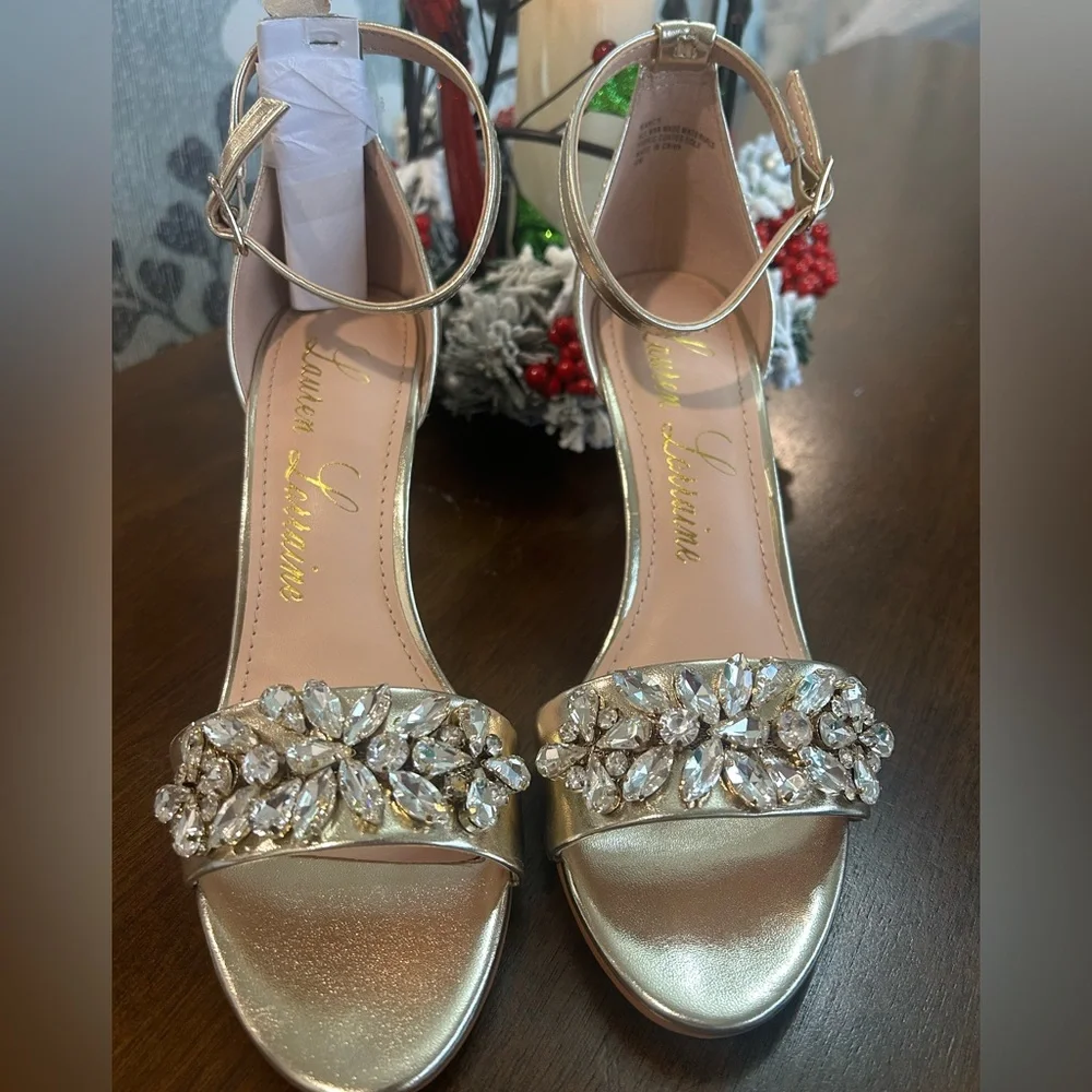 Lauren Lorraine Gold Crystal Embellished Heels